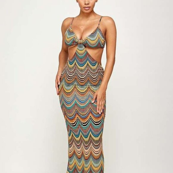 Multi color chiffon boho dress(cut out) - Picture 1 of 6